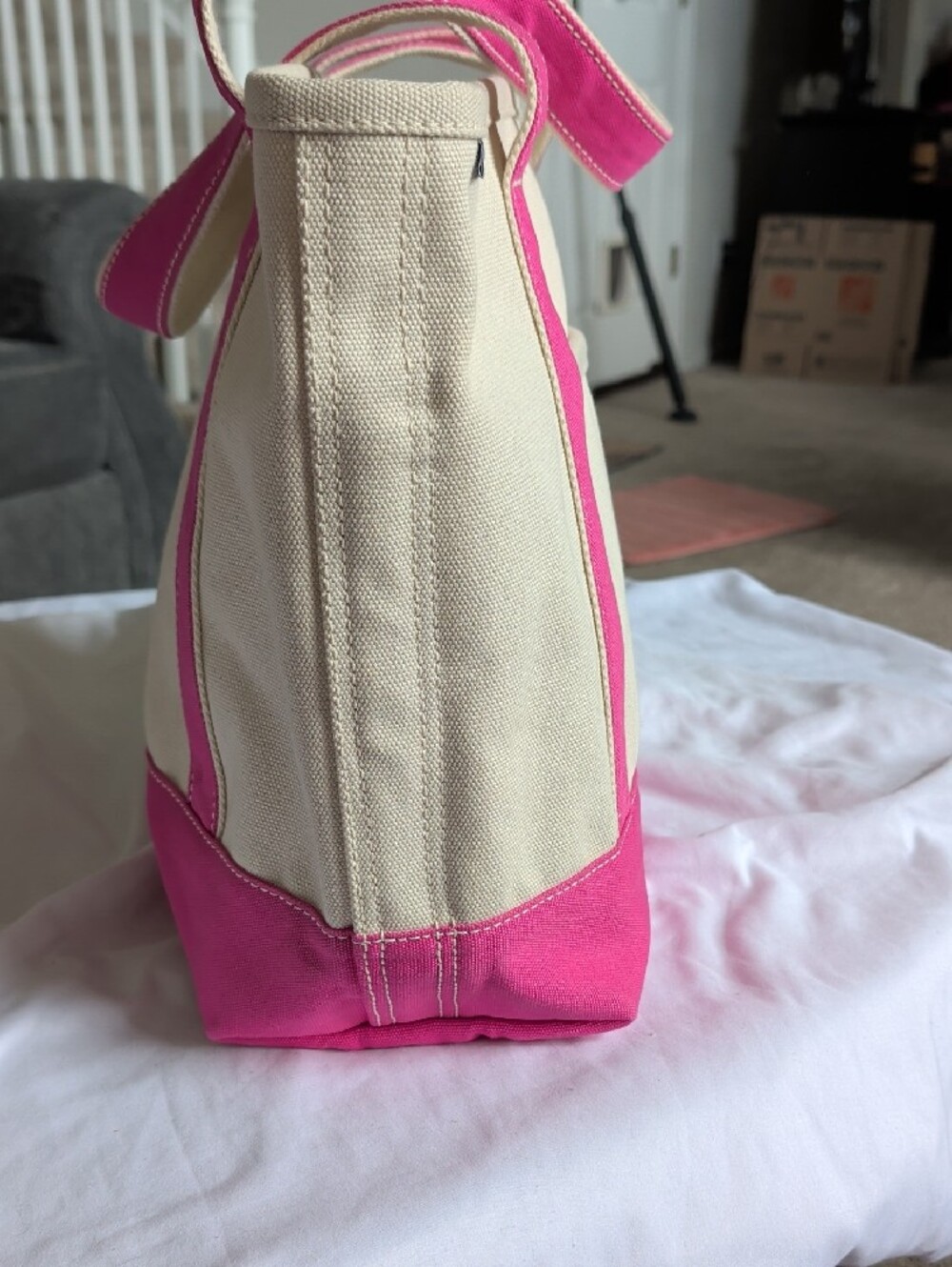 Lands' End Cream Canvas Tote with Pink Trim - Picture 2 of 4
